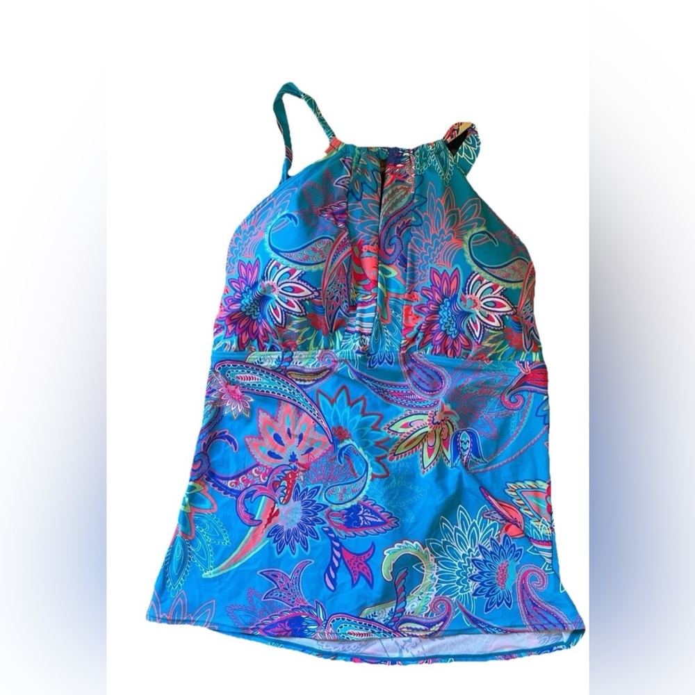 Sunsets Swimwear NWT 2pc Set Tankini E-Cup Top & XL Skirt Blue Paisley Floral